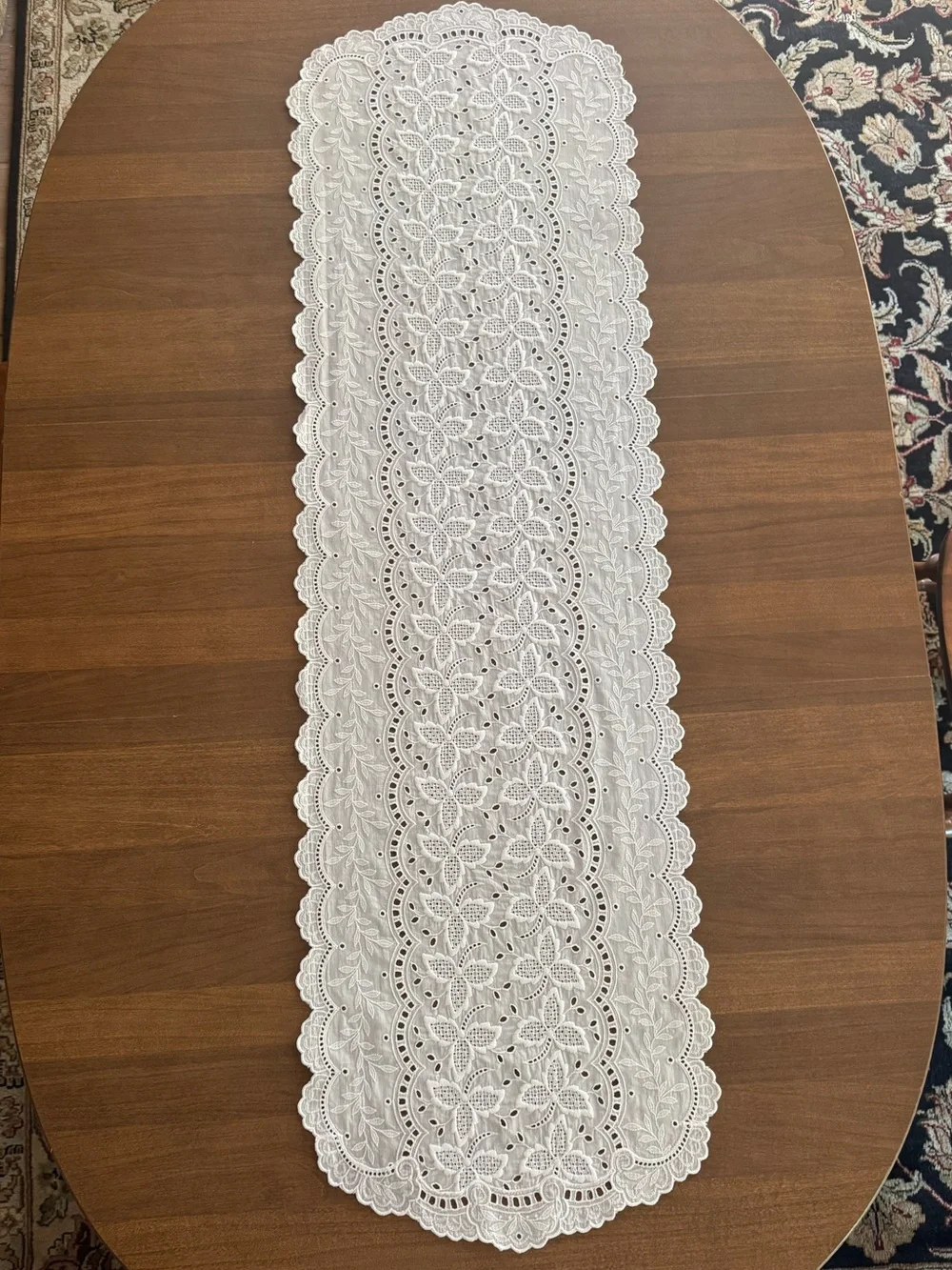 🔥STUNNING WHITE LACE Table Runner Cotton Broderie Anglese NEW PRICE FIRM!